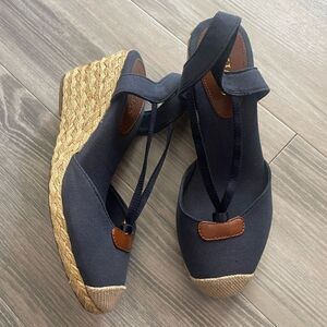 Chaps navy espadrille sling back wedges Size 7